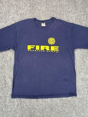 Vintage Fruit of the Loom Lofteez Hawaii Fire Department Tee Men's XL Navy Y2K